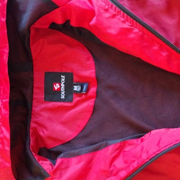 Southpole Windbreaker Men M Hoodie Red Black Zipped Pockets Colorblock Junior - Picture 6 of 7